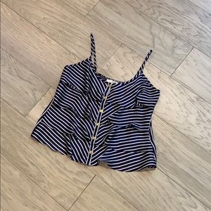 Navy and white stripe ruffled tank top, size M
